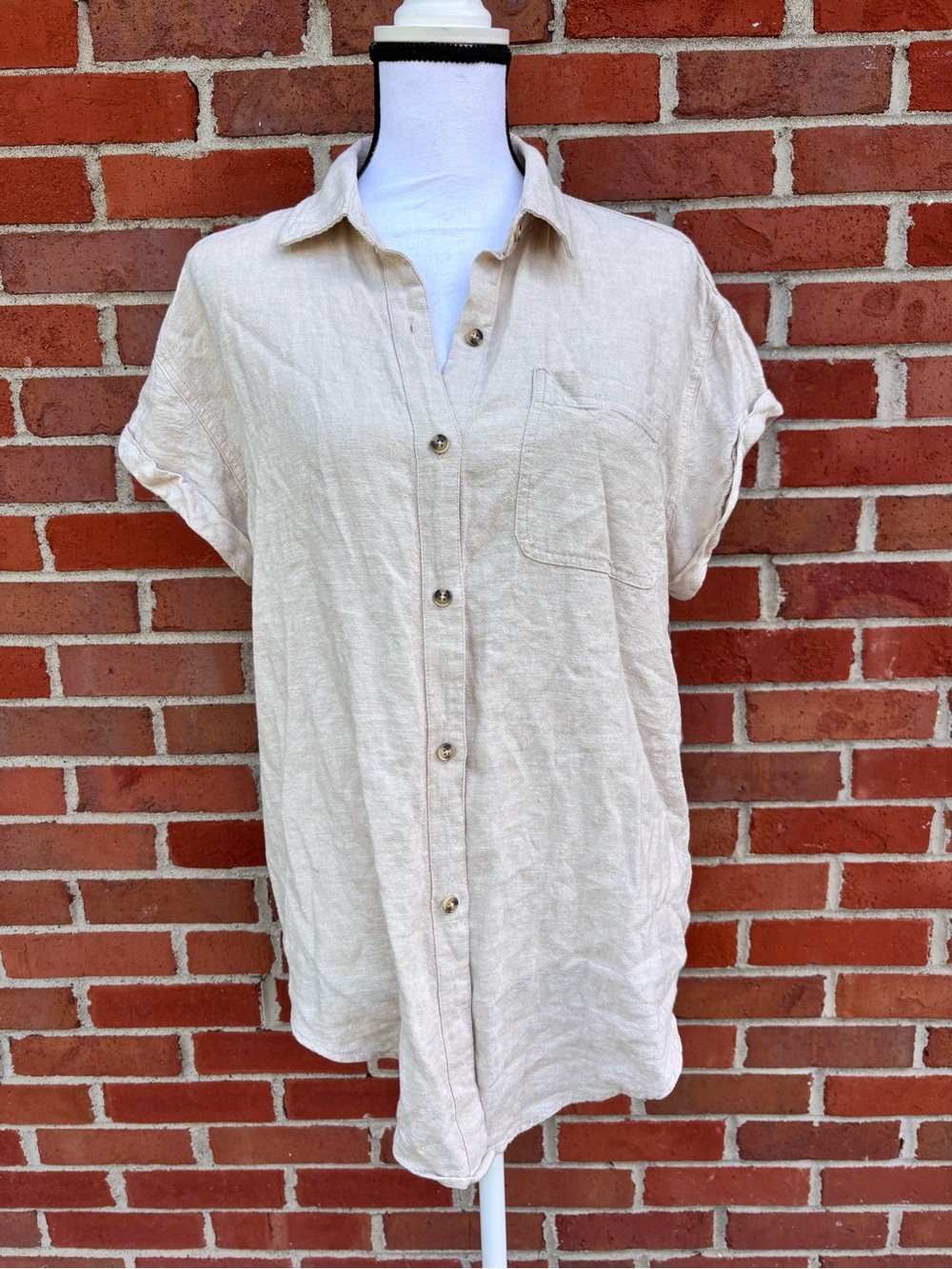 NWT Falls Creek The Waist Camp Cream Linen Blend Button Up Shirt Womens Medium